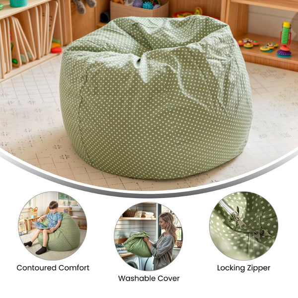 English Elm Dillon Refillable Bean Bag Chair for Kids and Teens - Comfy, Durable, Easy-Clean Fun Seating Option Green Dot DG-BEAN-SMALL-DOT-GRN-GG