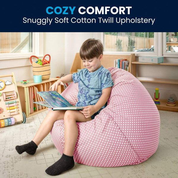 English Elm Dillon Refillable Bean Bag Chair for Kids and Teens - Comfy, Durable, Easy-Clean Fun Seating Option Light Pink Dot DG-BEAN-SMALL-DOT-PK-GG