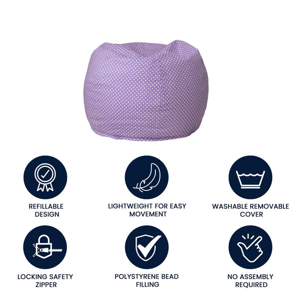 English Elm Dillon Refillable Bean Bag Chair for Kids and Teens - Comfy, Durable, Easy-Clean Fun Seating Option Lavender Dot DG-BEAN-SMALL-DOT-PUR-GG