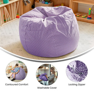 English Elm Dillon Refillable Bean Bag Chair for Kids and Teens - Comfy, Durable, Easy-Clean Fun Seating Option Lavender Dot DG-BEAN-SMALL-DOT-PUR-GG