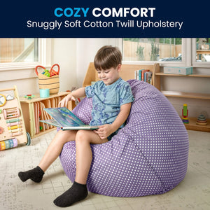 English Elm Dillon Refillable Bean Bag Chair for Kids and Teens - Comfy, Durable, Easy-Clean Fun Seating Option Lavender Dot DG-BEAN-SMALL-DOT-PUR-GG