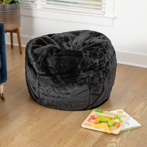 English Elm Dillon Refillable Bean Bag Chair for Kids and Teens - Comfy, Durable, Easy-Clean Fun Seating Option Black Furry DG-BEAN-SMALL-FUR-BK-GG