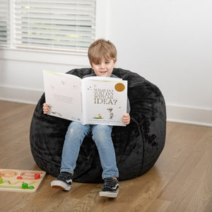 English Elm Dillon Refillable Bean Bag Chair for Kids and Teens - Comfy, Durable, Easy-Clean Fun Seating Option Black Furry DG-BEAN-SMALL-FUR-BK-GG