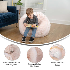 English Elm Dillon Refillable Bean Bag Chair for Kids and Teens - Comfy, Durable, Easy-Clean Fun Seating Option Blush Furry DG-BEAN-SMALL-FUR-BLS-GG