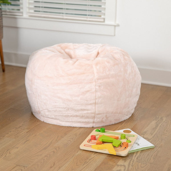 English Elm Dillon Refillable Bean Bag Chair for Kids and Teens - Comfy, Durable, Easy-Clean Fun Seating Option Blush Furry DG-BEAN-SMALL-FUR-BLS-GG