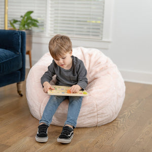 English Elm Dillon Refillable Bean Bag Chair for Kids and Teens - Comfy, Durable, Easy-Clean Fun Seating Option Blush Furry DG-BEAN-SMALL-FUR-BLS-GG