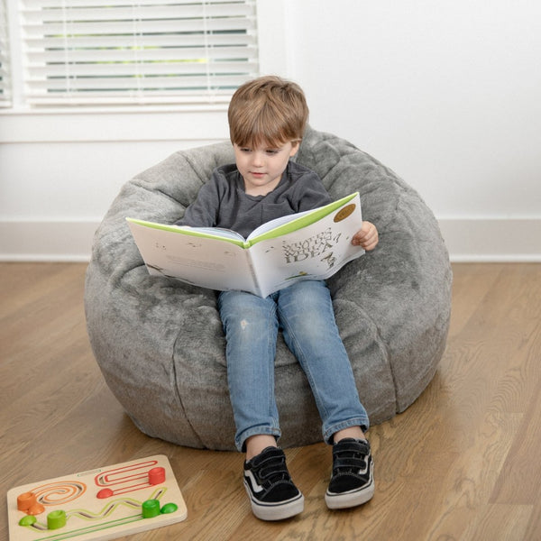 English Elm Dillon Refillable Bean Bag Chair for Kids and Teens - Comfy, Durable, Easy-Clean Fun Seating Option Gray Furry DG-BEAN-SMALL-FUR-GY-GG