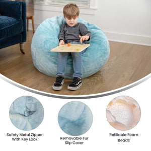 English Elm Dillon Refillable Bean Bag Chair for Kids and Teens - Comfy, Durable, Easy-Clean Fun Seating Option Teal Furry DG-BEAN-SMALL-FUR-TL-GG
