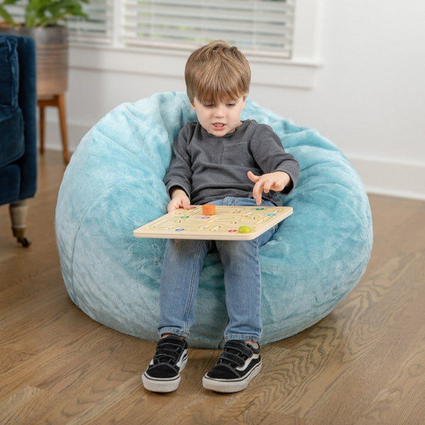 English Elm Dillon Refillable Bean Bag Chair for Kids and Teens - Comfy, Durable, Easy-Clean Fun Seating Option Teal Furry DG-BEAN-SMALL-FUR-TL-GG