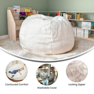 English Elm Dillon Refillable Bean Bag Chair for Kids and Teens - Comfy, Durable, Easy-Clean Fun Seating Option White Furry DG-BEAN-SMALL-FUR-WH-GG