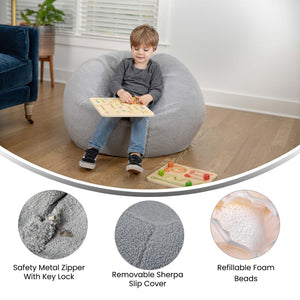 English Elm Dillon Cozy Refillable Bean Bag Chair for Kids and Teens - Soft, Portable, Easy-Clean Seating Solution Gray Sherpa DG-BEAN-SMALL-SHERPA-GY-GG