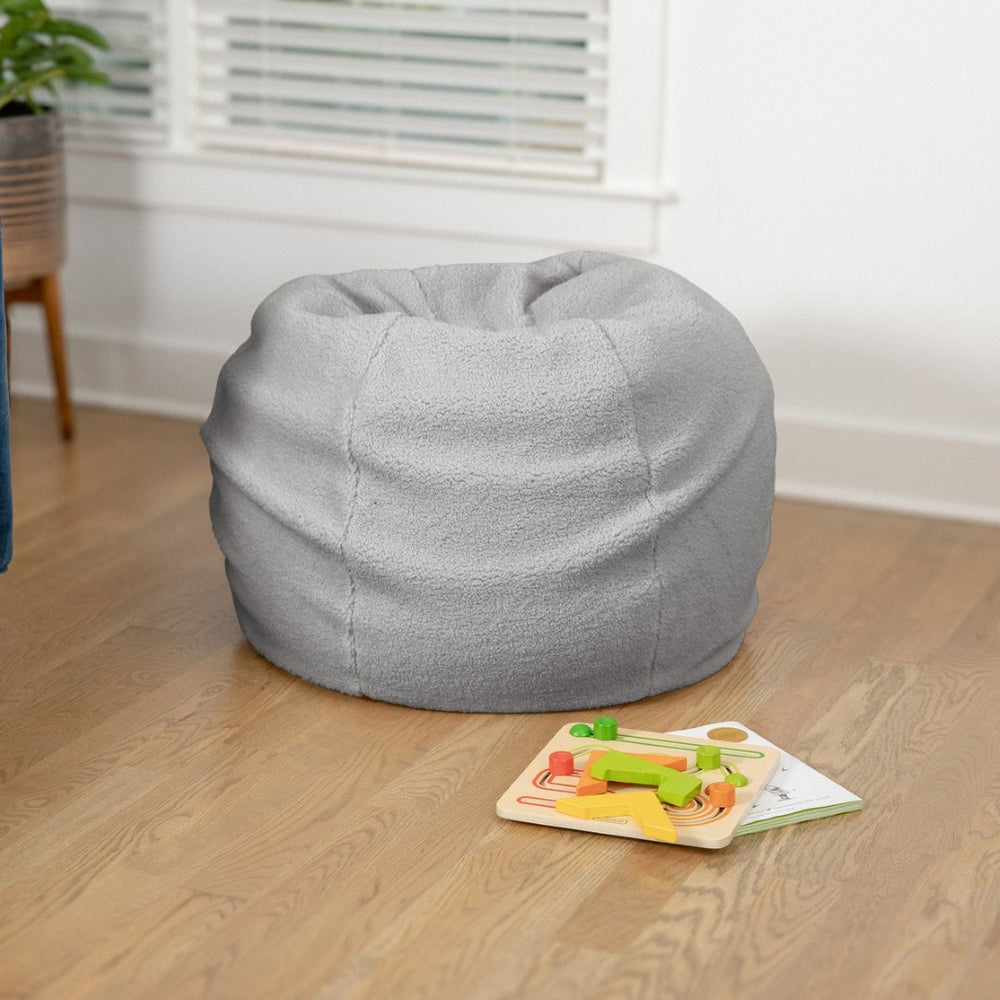 English Elm Dillon Cozy Refillable Bean Bag Chair for Kids and Teens - Soft, Portable, Easy-Clean Seating Solution Gray Sherpa DG-BEAN-SMALL-SHERPA-GY-GG