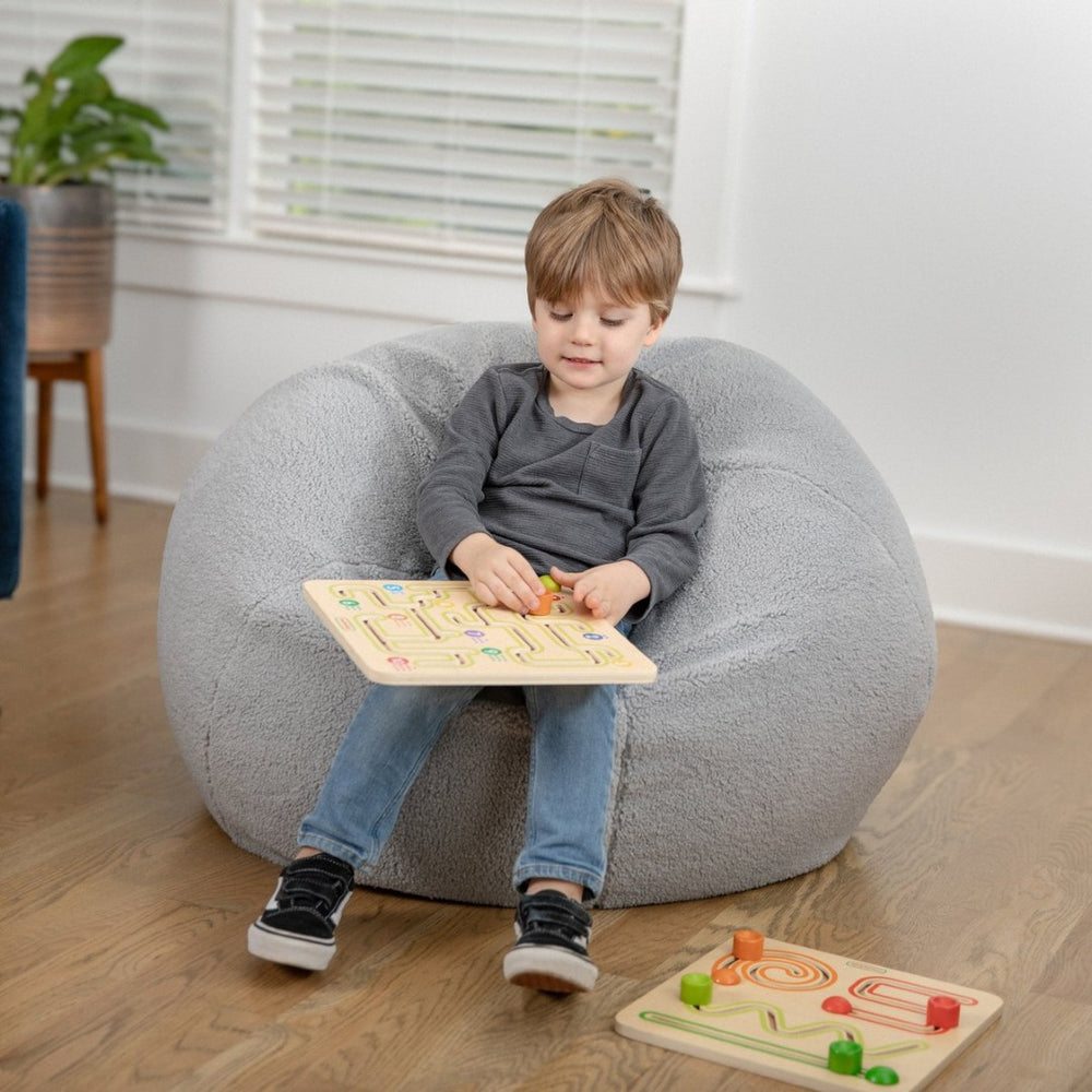 English Elm Dillon Cozy Refillable Bean Bag Chair for Kids and Teens - Soft, Portable, Easy-Clean Seating Solution Gray Sherpa DG-BEAN-SMALL-SHERPA-GY-GG
