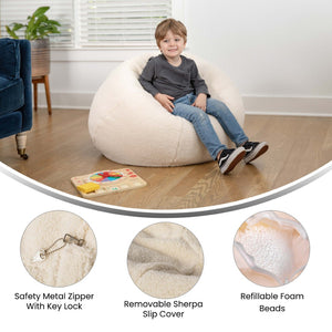 English Elm Dillon Cozy Refillable Bean Bag Chair for Kids and Teens - Soft, Portable, Easy-Clean Seating Solution Natural Sherpa DG-BEAN-SMALL-SHERPA-NAT-GG