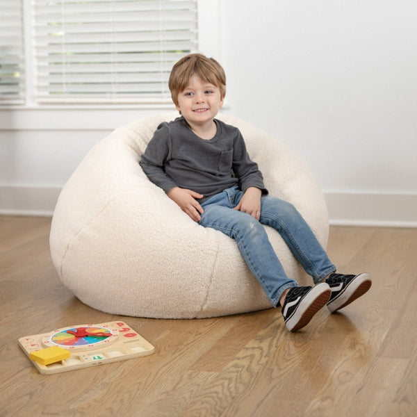 English Elm Dillon Cozy Refillable Bean Bag Chair for Kids and Teens - Soft, Portable, Easy-Clean Seating Solution Natural Sherpa DG-BEAN-SMALL-SHERPA-NAT-GG