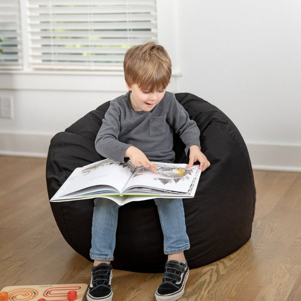 English Elm Dillon Refillable Bean Bag Chair for Kids and Teens - Comfy, Durable, Easy-Clean Fun Seating Option Black DG-BEAN-SMALL-SOLID-BK-GG