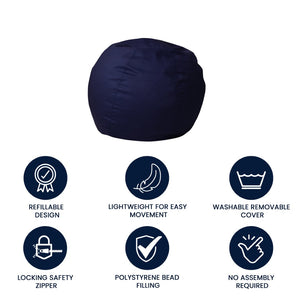 English Elm Dillon Refillable Bean Bag Chair for Kids and Teens - Comfy, Durable, Easy-Clean Fun Seating Option Navy Blue DG-BEAN-SMALL-SOLID-BL-GG