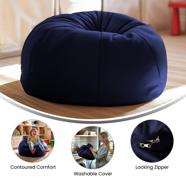 English Elm Dillon Refillable Bean Bag Chair for Kids and Teens - Comfy, Durable, Easy-Clean Fun Seating Option Navy Blue DG-BEAN-SMALL-SOLID-BL-GG