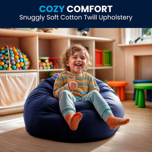 English Elm Dillon Refillable Bean Bag Chair for Kids and Teens - Comfy, Durable, Easy-Clean Fun Seating Option Navy Blue DG-BEAN-SMALL-SOLID-BL-GG