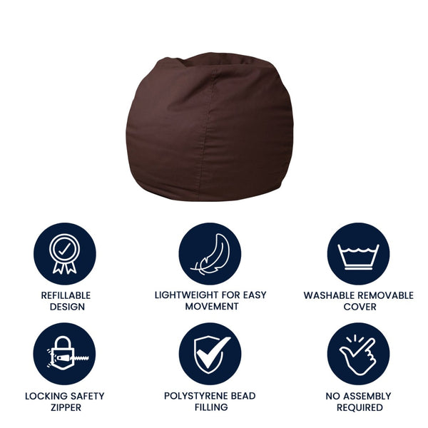 English Elm Dillon Refillable Bean Bag Chair for Kids and Teens - Comfy, Durable, Easy-Clean Fun Seating Option Brown DG-BEAN-SMALL-SOLID-BRN-GG