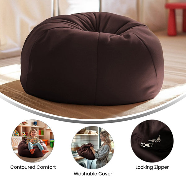 English Elm Dillon Refillable Bean Bag Chair for Kids and Teens - Comfy, Durable, Easy-Clean Fun Seating Option Brown DG-BEAN-SMALL-SOLID-BRN-GG