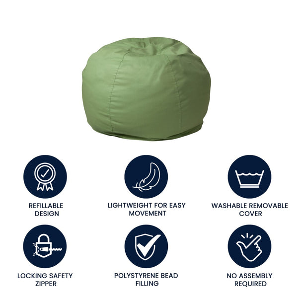 English Elm Dillon Refillable Bean Bag Chair for Kids and Teens - Comfy, Durable, Easy-Clean Fun Seating Option Green DG-BEAN-SMALL-SOLID-GRN-GG