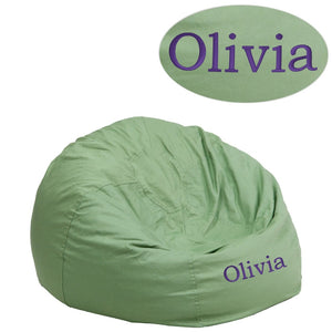 English Elm Dillon Personalized Small Bean Bag Chair for Kids and Teens - Cozy, Portable, and Easy to Clean Green DG-BEAN-SMALL-SOLID-GRN-TXTEMB-GG