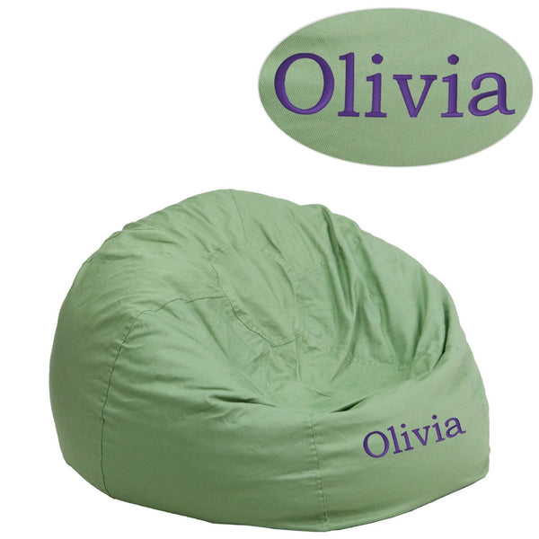 English Elm Dillon Personalized Small Bean Bag Chair for Kids and Teens - Cozy, Portable, and Easy to Clean Green DG-BEAN-SMALL-SOLID-GRN-TXTEMB-GG