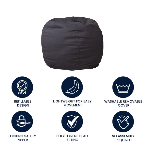 English Elm Dillon Refillable Bean Bag Chair for Kids and Teens - Comfy, Durable, Easy-Clean Fun Seating Option Gray DG-BEAN-SMALL-SOLID-GY-GG