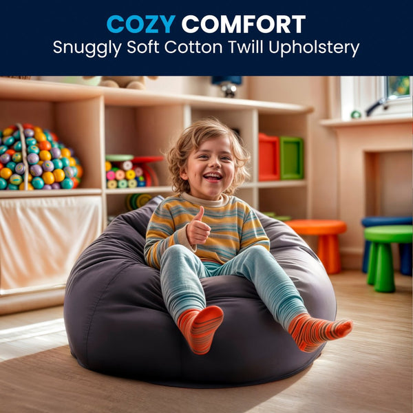 English Elm Dillon Refillable Bean Bag Chair for Kids and Teens - Comfy, Durable, Easy-Clean Fun Seating Option Gray DG-BEAN-SMALL-SOLID-GY-GG