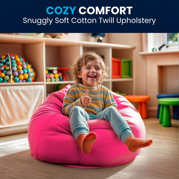 English Elm Dillon Refillable Bean Bag Chair for Kids and Teens - Comfy, Durable, Easy-Clean Fun Seating Option Hot Pink DG-BEAN-SMALL-SOLID-HTPK-GG