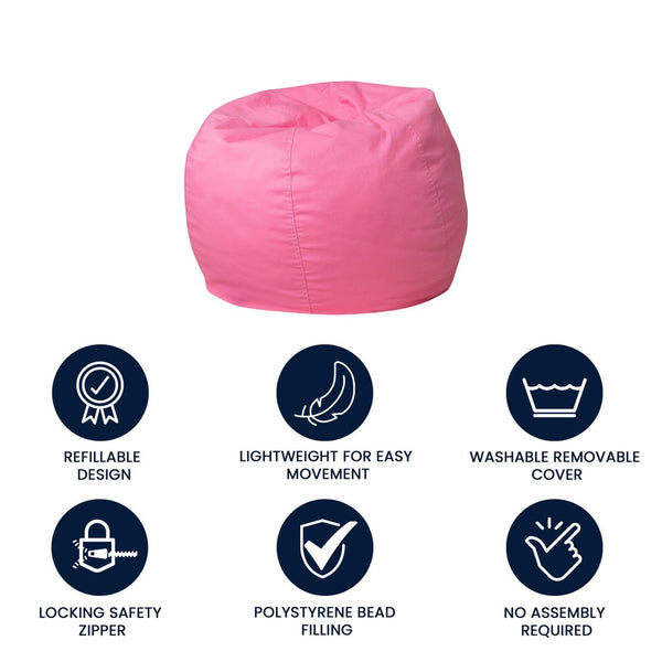 English Elm Dillon Refillable Bean Bag Chair for Kids and Teens - Comfy, Durable, Easy-Clean Fun Seating Option Light Pink DG-BEAN-SMALL-SOLID-PK-GG