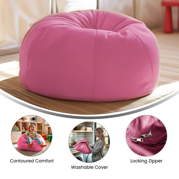 English Elm Dillon Refillable Bean Bag Chair for Kids and Teens - Comfy, Durable, Easy-Clean Fun Seating Option Light Pink DG-BEAN-SMALL-SOLID-PK-GG