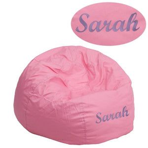 English Elm Dillon Personalized Small Bean Bag Chair for Kids and Teens - Cozy, Portable, and Easy to Clean Light Pink DG-BEAN-SMALL-SOLID-PK-TXTEMB-GG