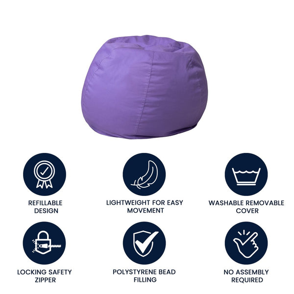 English Elm Dillon Refillable Bean Bag Chair for Kids and Teens - Comfy, Durable, Easy-Clean Fun Seating Option Purple DG-BEAN-SMALL-SOLID-PUR-GG