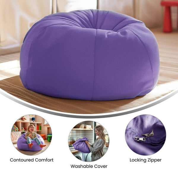 English Elm Dillon Refillable Bean Bag Chair for Kids and Teens - Comfy, Durable, Easy-Clean Fun Seating Option Purple DG-BEAN-SMALL-SOLID-PUR-GG