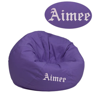 English Elm Dillon Personalized Small Bean Bag Chair for Kids and Teens - Cozy, Portable, and Easy to Clean Purple DG-BEAN-SMALL-SOLID-PUR-TXTEMB-GG