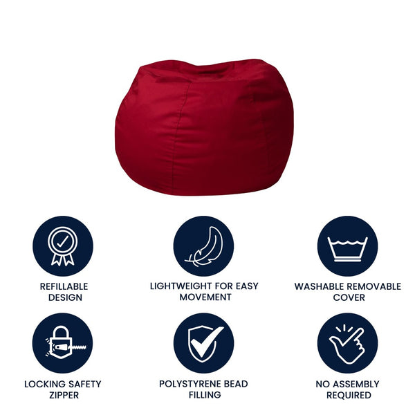 English Elm Dillon Refillable Bean Bag Chair for Kids and Teens - Comfy, Durable, Easy-Clean Fun Seating Option Red DG-BEAN-SMALL-SOLID-RED-GG
