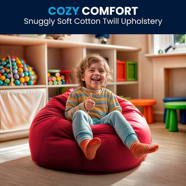 English Elm Dillon Refillable Bean Bag Chair for Kids and Teens - Comfy, Durable, Easy-Clean Fun Seating Option Red DG-BEAN-SMALL-SOLID-RED-GG