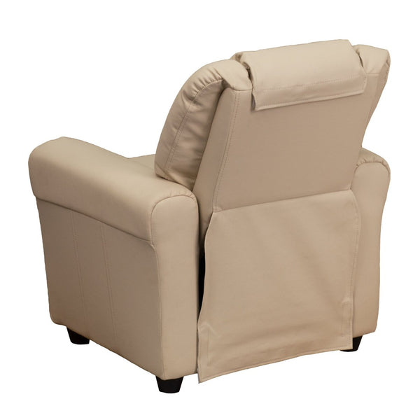 English Elm Vana Cozy Kids Recliner with Cup Holder, Headrest & Safety Features - Perfect for Playtime & Relaxation Beige Vinyl DG-ULT-KID-BGE-GG