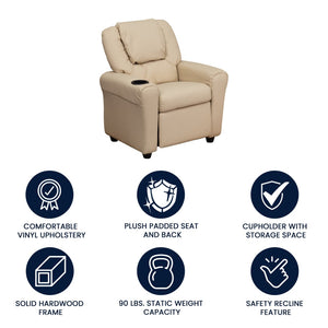 English Elm Vana Cozy Kids Recliner with Cup Holder, Headrest & Safety Features - Perfect for Playtime & Relaxation Beige Vinyl DG-ULT-KID-BGE-GG