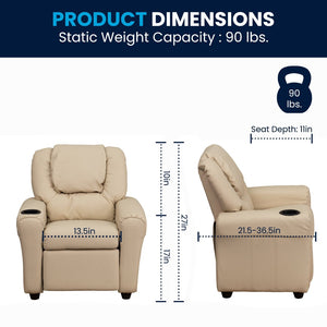 English Elm Vana Cozy Kids Recliner with Cup Holder, Headrest & Safety Features - Perfect for Playtime & Relaxation Beige Vinyl DG-ULT-KID-BGE-GG