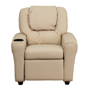 English Elm Vana Cozy Kids Recliner with Cup Holder, Headrest & Safety Features - Perfect for Playtime & Relaxation Beige Vinyl DG-ULT-KID-BGE-GG