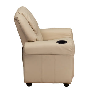 English Elm Vana Cozy Kids Recliner with Cup Holder, Headrest & Safety Features - Perfect for Playtime & Relaxation Beige Vinyl DG-ULT-KID-BGE-GG