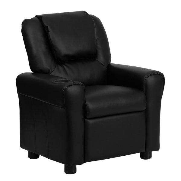 English Elm Vana Cozy Kids Recliner with Cup Holder, Headrest & Safety Features - Perfect for Playtime & Relaxation Black LeatherSoft DG-ULT-KID-BK-GG