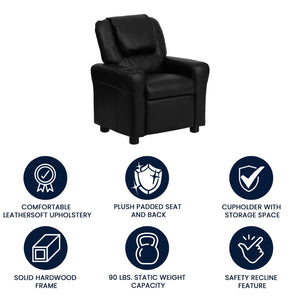 English Elm Vana Cozy Kids Recliner with Cup Holder, Headrest & Safety Features - Perfect for Playtime & Relaxation Black LeatherSoft DG-ULT-KID-BK-GG