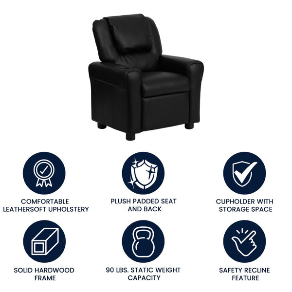 English Elm Vana Cozy Kids Recliner with Cup Holder, Headrest & Safety Features - Perfect for Playtime & Relaxation Black LeatherSoft DG-ULT-KID-BK-GG