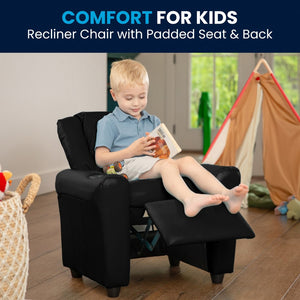 English Elm Vana Cozy Kids Recliner with Cup Holder, Headrest & Safety Features - Perfect for Playtime & Relaxation Black LeatherSoft DG-ULT-KID-BK-GG