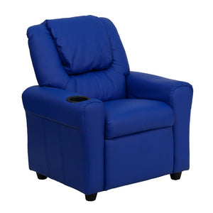 English Elm Vana Cozy Kids Recliner with Cup Holder, Headrest & Safety Features - Perfect for Playtime & Relaxation Blue Vinyl DG-ULT-KID-BLUE-GG