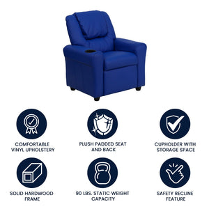 English Elm Vana Cozy Kids Recliner with Cup Holder, Headrest & Safety Features - Perfect for Playtime & Relaxation Blue Vinyl DG-ULT-KID-BLUE-GG